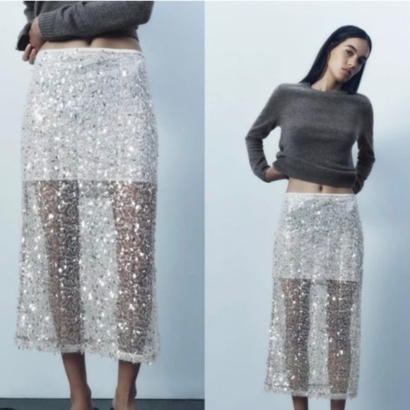 Zara Dresses & Skirts - Zara White w/ silver skirt Sz L